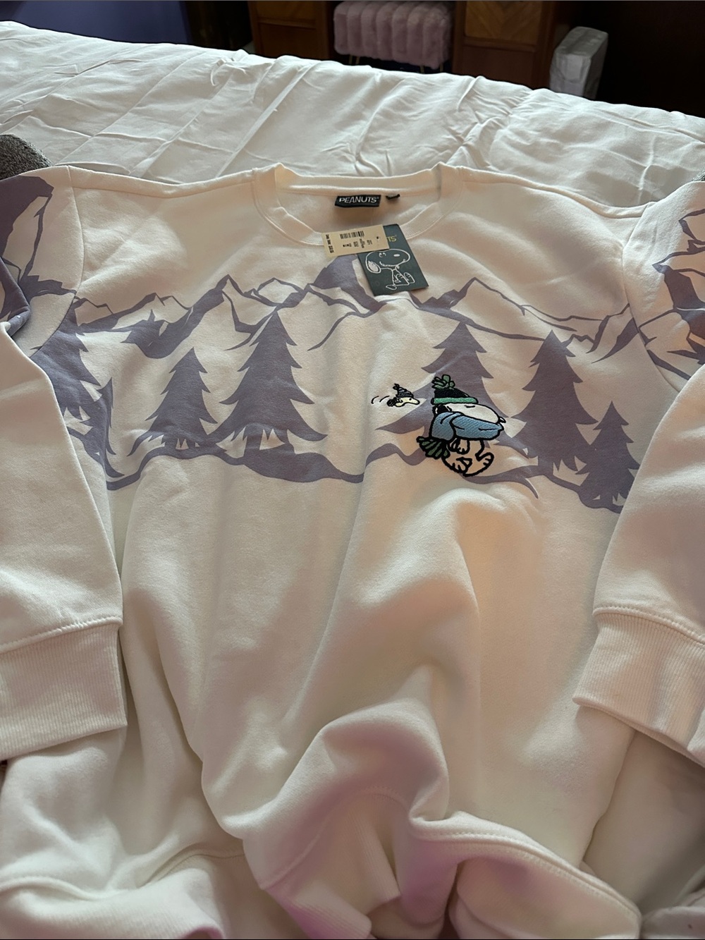 Peanuts White Sweatshirt with Lavender Mountain & Green Accents - Picture 2 of 4